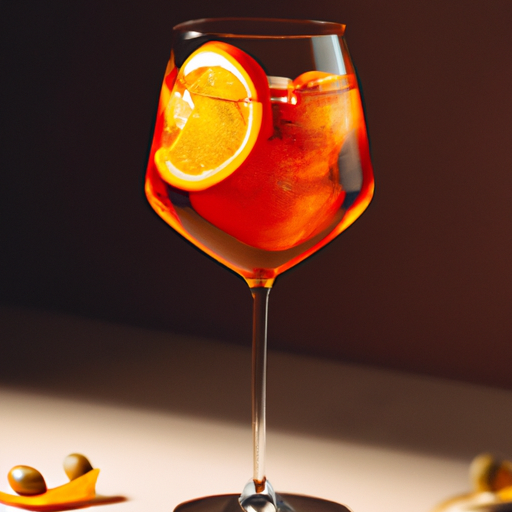 תמונה ברזולוציה גבוהה של כוס קוקטייל Aperol Spritz עם פרוסות תפוז וזיתים