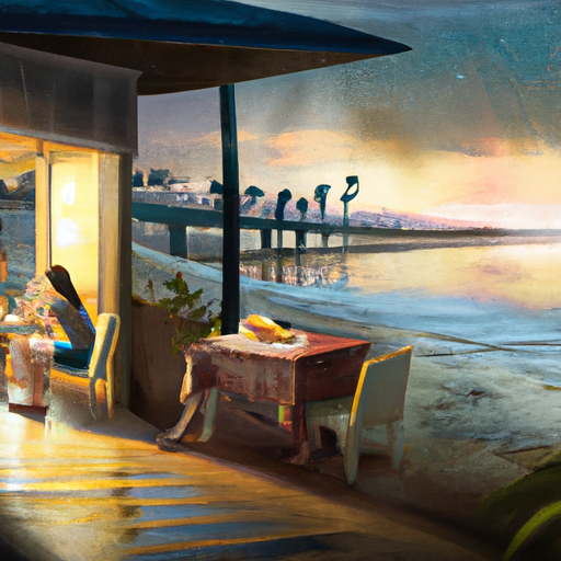 איור של זוג שנהנה מארוחת ערב במסעדה על חוף הים